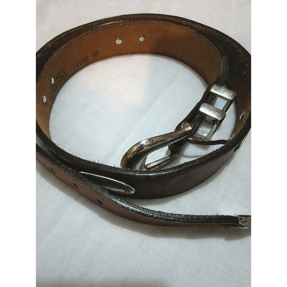 Vtg Brighton ONYX Mens Brown Womens Crocodile Embossed Silver Leather Belt Sz 36